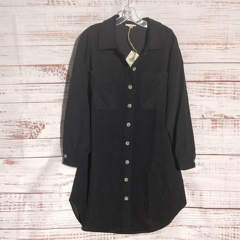 Easel Elegant Black Corduroy Shirt Jacket Dress XL PTP 22” NWT